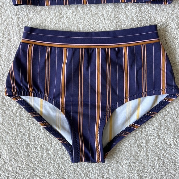 NWOT Eberjey Girls 2 piece Bikini Swimsuit - Navy w brown/pink stripes - size 4​ - Picture 2 of 7